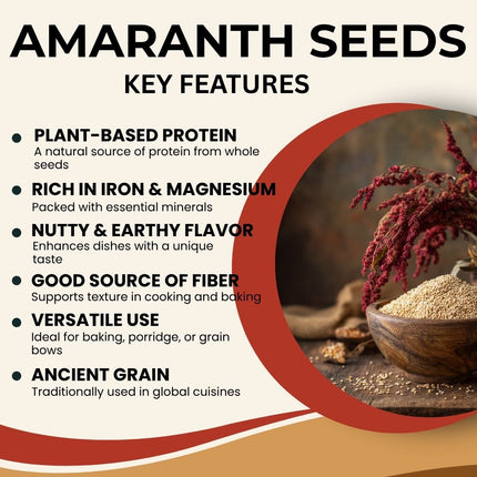 Amaranth Seeds – All-Natural, GMO-Free, Gluten-Free, Perfect for Baking, Cooking, and Salads