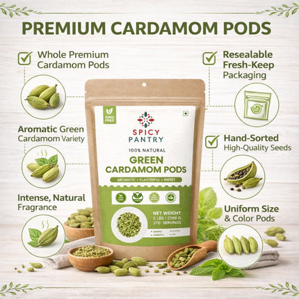Cardamom Pods – All-Natural, GMO-Free, Whole Green Spice for Cooking, Beverages & Baking