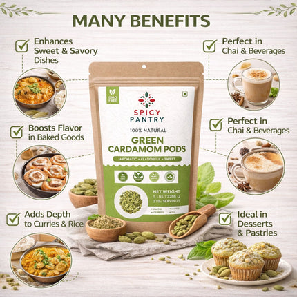 Cardamom Pods – All-Natural, GMO-Free, Whole Green Spice for Cooking, Beverages & Baking